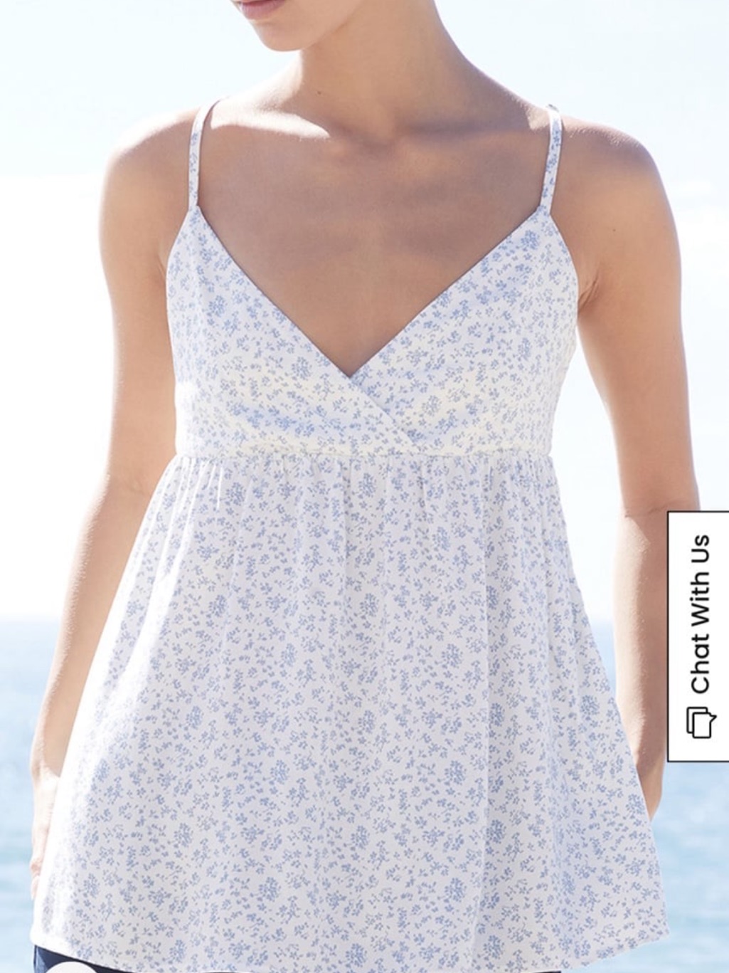 Pacsun Light Blue Floral Spaghetti Strap Babydoll Top